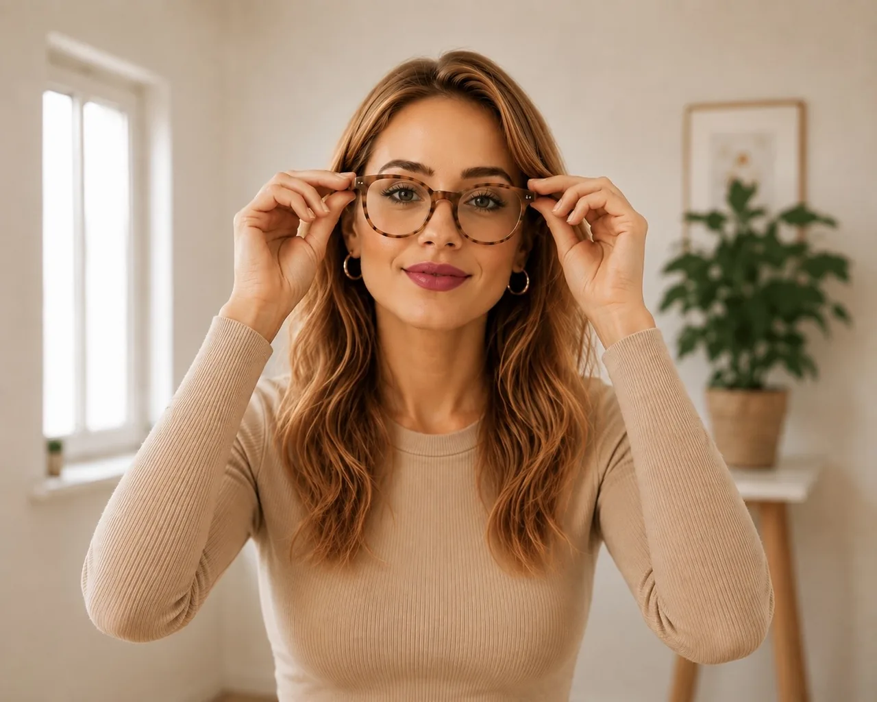 Vrouw zet haar bril af zodat haar ogen goed zichtbaar zijn voor de kleuranalyse